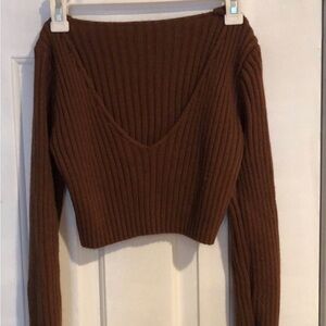 Brown V neck Sweater Top